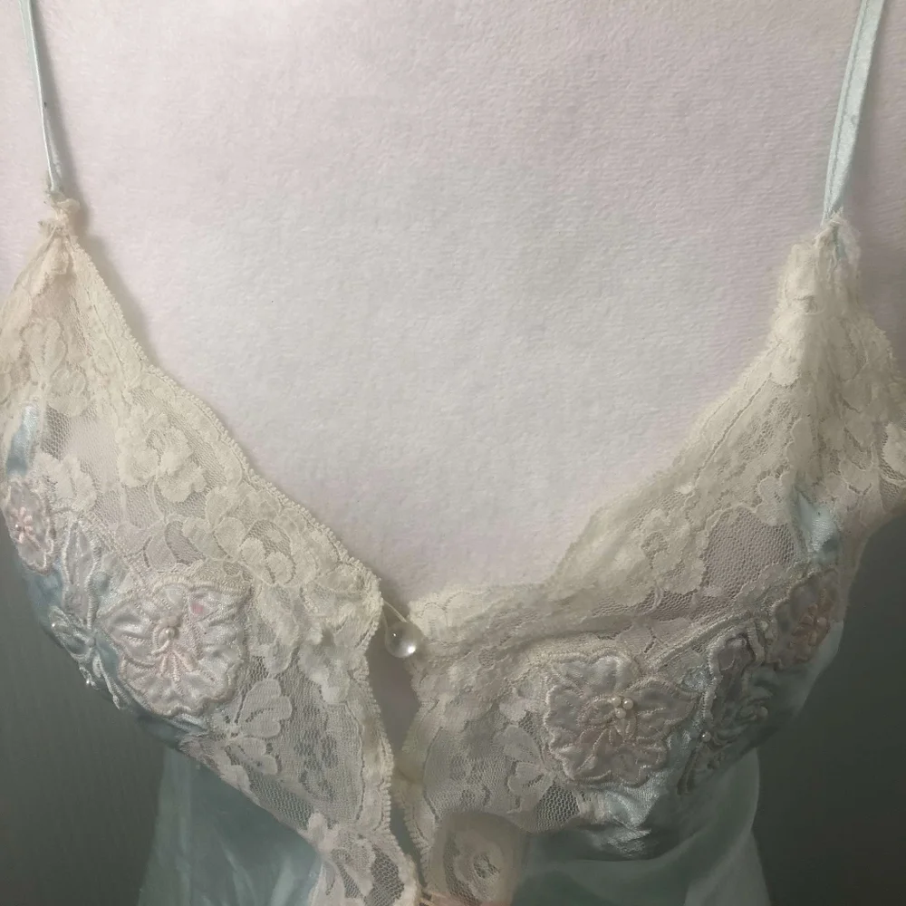 Vintage Etienne 90s Y2k Lace Floral Applique Slip Mini Dress - Picture 4 of 4